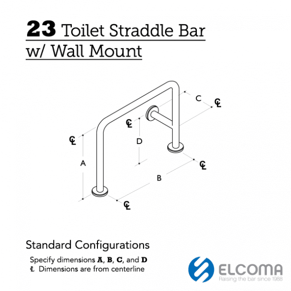 23 Toilet Straddle Rail with Wall Mount
