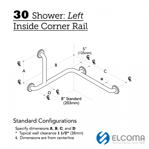 30 Shower Left Inside Corner Rail