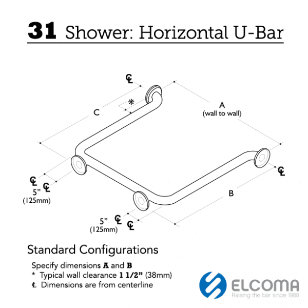 1 Shower Horizontal U-Bar
