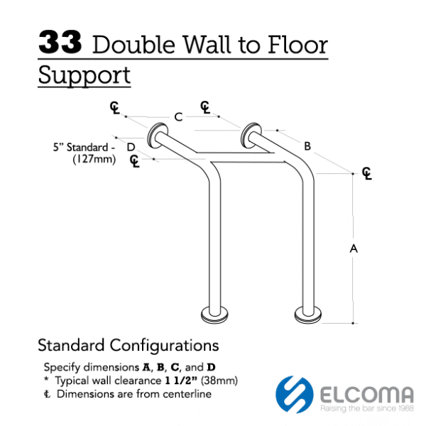33 Double Wall to Floor Support Grab Bar